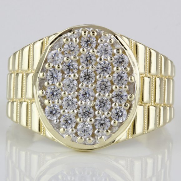 10K Yellow Gold Watch Link  Style CZ Ring - Picture 1 of 6